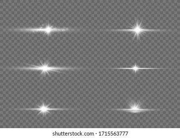 White glowing light explodes on a transparent background. Sparkling magical dust particles. Bright Star. Transparent shining sun, bright flash. Vector sparkles. To center a bright flash.