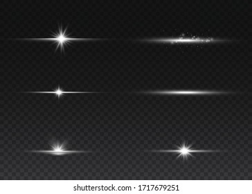 White glowing light explodes on a transparent background. Sparkling magical dust particles. Bright Star. Transparent shining sun, bright flash. Vector sparkles. To center a bright flash.