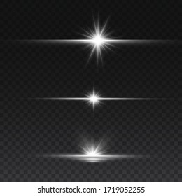 White glowing light explodes on a transparent background. Sparkling magical dust particles. Bright Star. Transparent shining sun, bright flash. Vector sparkles. To center a bright flash.