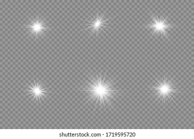 White glowing light explodes on a transparent background. Sparkling magical dust particles. Bright Star. Vector sparkles