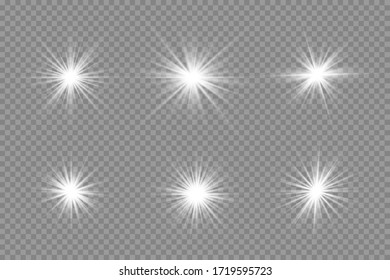 White glowing light explodes on a transparent background. Sparkling magical dust particles. Bright Star.  