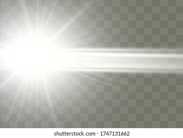 White glowing light explodes on a transparent background. Sparkling magical dust particles. Bright Star. Transparent shining sun, bright flash. Vector sparkles.