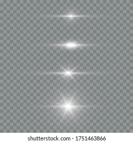 La luz blanca brillante estalla sobre un fondo azul. Parpadeando mágicas partículas de polvo. Estrella brillante. Sol brillante transparente, brillante. El vector brilla. Centrar un flash brillante
