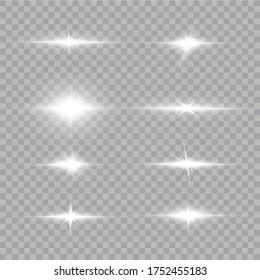 White glowing light explodes on a transparent background. with ray.  Transparent shining sun, bright flash.  Special lens flare light effect.