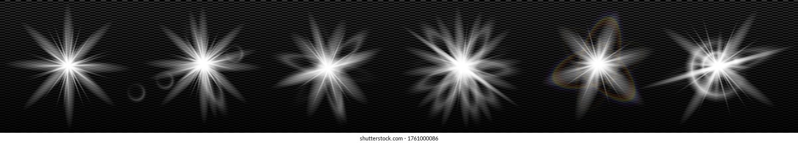 White glowing light explodes on a transparent background. Sparkling magical dust particles. Bright Star. Transparent shining sun, bright flash. Vector sparkles.