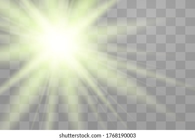 White glowing light explodes on a transparent background. Sparkling magical dust particles. Bright Star. Transparent shining sun, bright flash. Vector sparkles.