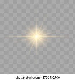 White glowing light explodes on a transparent background. Sparkling magical dust particles. Bright Star. Transparent shining sun, bright flash. Vector sparkles.