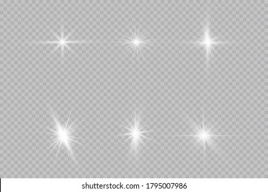 White glowing light explodes on a transparent background. with ray. Transparent shining sun, bright flash. The center of a bright flash