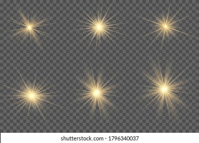 White glowing light explodes on a transparent background. Sparkling magical dust particles. Bright Star. Transparent shining sun, bright flash. Vector sparkles.