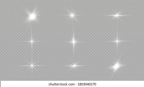 White glowing light explodes on a transparent background. with ray. Transparent shining sun, bright flash. The center of a bright flash