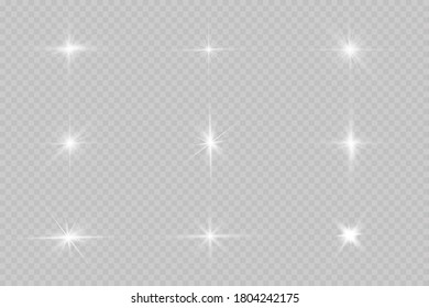 White glowing light explodes on a transparent background. with ray.  Transparent shining sun, bright flash. The center of a bright flash.