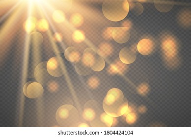 White glowing light explodes on a transparent background. Sparkling magical dust particles. Bright Star. Transparent shining sun, bright flash. Vector sparkles. To center a bright flash.