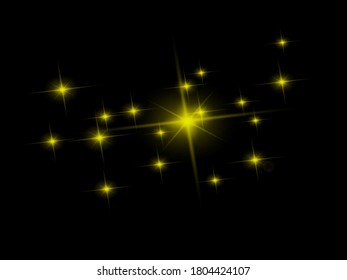 White glowing light explodes on a transparent background. Sparkling magical dust particles. Bright Star. Transparent shining sun, bright flash. Vector sparkles. To center a bright flash.