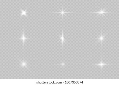 White glowing light explodes on a transparent background. with ray.  Transparent shining sun, bright flash. The center of a bright flash.