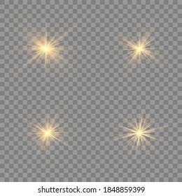 White glowing light explodes on a transparent background. Sparkling magical dust particles. Bright Star. Transparent shining sun, bright flash. Vector sparkles.