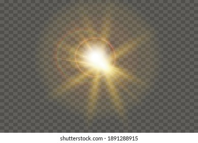 White glowing light explodes on a transparent background. Sparkling magical dust particles. Bright Star. Transparent shining sun, bright flash. Vector sparkles.