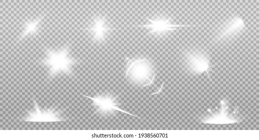 White glowing light explodes on a transparent background. Sparkling magical dust particles. Bright Star.