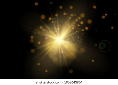 White glowing light explodes on a transparent background. Sparkling magical dust particles. Bright Star. Transparent shining sun, bright flash. Vector sparkles.