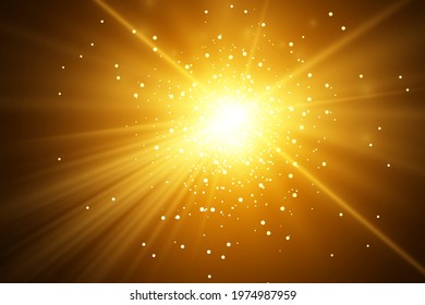 White glowing light explodes on a transparent background. Sparkling magical dust particles. Bright Star. Transparent shining sun, bright flash. Vector sparkles. To center a bright flash.