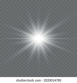 White glowing light explodes on a transparent background. Sparkling magical dust particles. Bright Star. Transparent shining sun, bright flash. Vector sparkles.