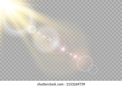 White glowing light explodes on a transparent background. Glittering magical dust particles. Bright Star. Transparent shining sun, bright flash. Vector sequins. To center a bright flash.
