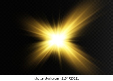 White glowing light explodes on a transparent background. Glittering magical dust particles. Bright Star. Transparent shining sun, bright flash. Vector sequins. To center a bright flash.
