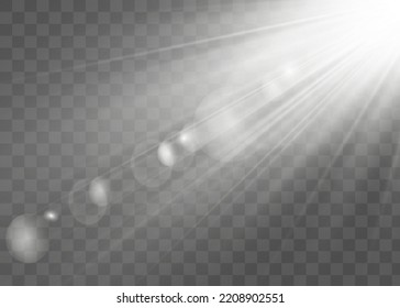 La luz blanca brillante explota sobre un fondo transparente.Ilustración vectorial del efecto de decoración luminosa con rayo