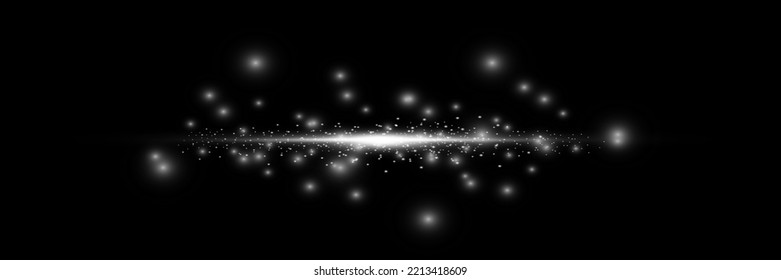 White glowing light explodes on a black background. Laser beams, horizontal light beams. Transparent glare. Vector illustration EPS10