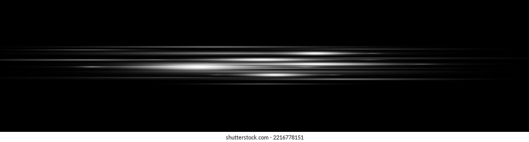 White glowing light explodes on a black background. Laser beams, horizontal light beams. Transparent glare. Vector illustration EPS10