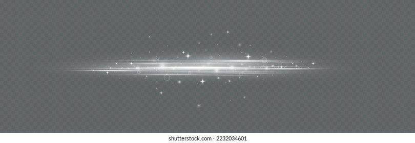 White glowing light explodes on a black background. Sparkling magical dust particles.  Transparent shining sun, bright flash. Vector sparkles. To center a bright flash.