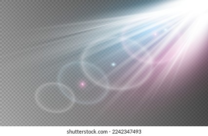 White glowing light explodes on a transparent background.Vector illustration of light decoration effect with ray