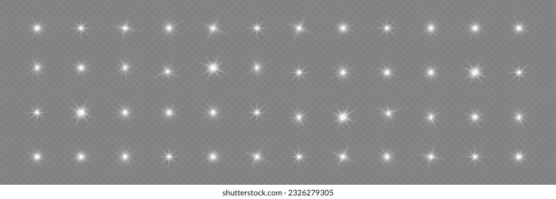 White glowing light explodes on a transparent background. Shiny magical dust particles. Bright Star. Transparent shining sun, bright flash. Vector sequins.