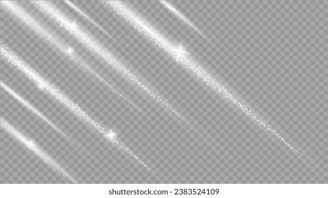 White glowing light explodes on a transparent background. Sparkling magical dust particles. Bright Star. Transparent shining sun, bright flash. Vector sparkles. PNG