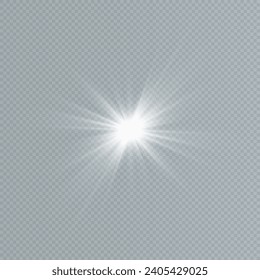 White glowing light explodes on a transparent background. with ray. Transparent shining sun, bright flash. Special lens flare light effect.	