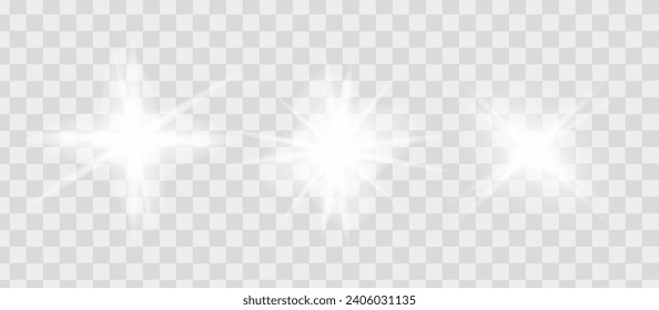 White glowing light explodes on a transparent background. Sparkling magical dust particles. Bright Star. Transparent shining sun, bright flash. Vector