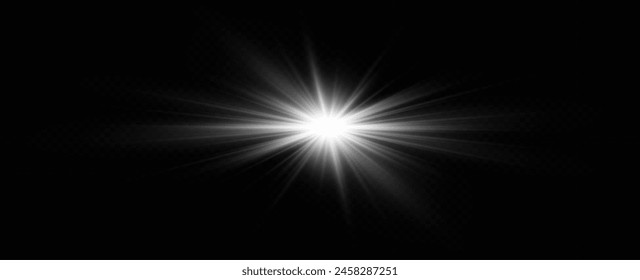 White glowing light explodes on a transparent background. with ray. Transparent shining sun, bright flash. Special lens flare light effect.