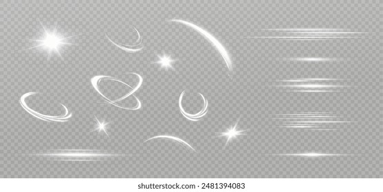 White glowing light explodes on a transparent background. with ray. Transparent shining sun, bright flash. Special lens flare light effect.	