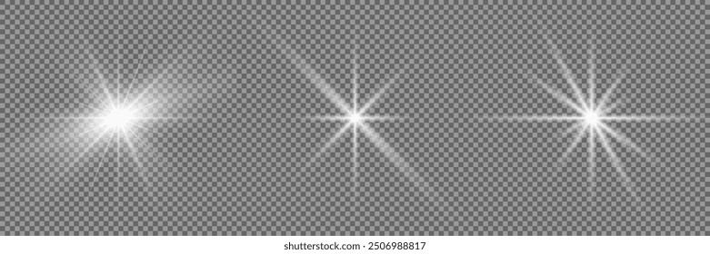 La luz blanca brillante explota sobre un fondo transparente. Partículas de polvo mágicas brillantes. Estrella brillante.