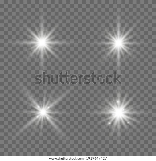 White glowing light explodes on a transparent\
background. Sparkling magical dust particles. Bright Star.\
Transparent shining sun, bright flash. Vector sparkles. To center a\
bright flash.