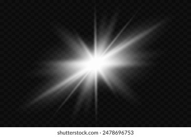 White glowing light of an explosion. A bright glare of a star. On a transparent background.