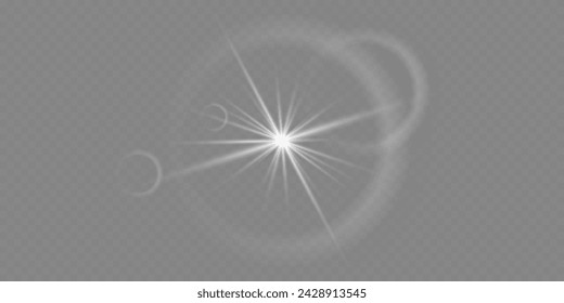 White glowing light, explosion and starburst.Effect with rays and flares. On a transparent background.