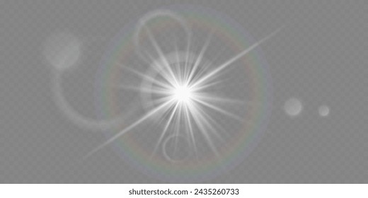 White glowing light, explosion and starburst.Effect with rays and flares. On a transparent background.