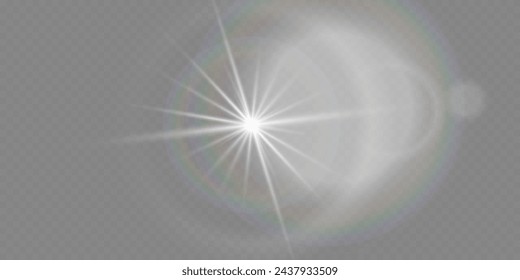 White glowing light, explosion and starburst.Effect with rays and flares. On a transparent background.	
