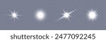 White glowing light PNG explodes on a transparent background. Bright Star. Transparent shining sun, bright flash. Vector graphics.
