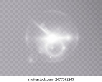 White glowing light PNG explodes on a transparent background. Bright Star. Transparent shining sun, bright flash. Vector graphics.