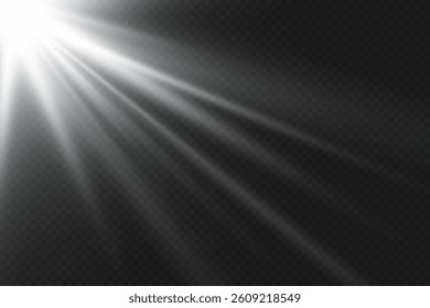 White glowing light rays. On a transparent background.