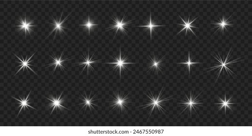 White glowing light star, burst sun rays.	