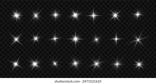 White glowing light star, burst sun rays.	