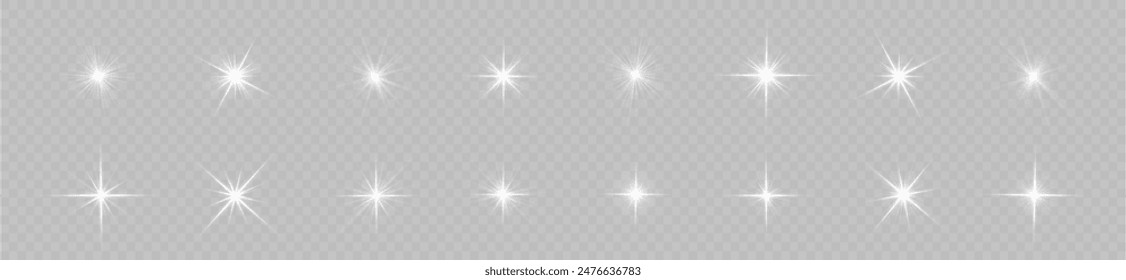 White glowing light star, burst sun rays.	