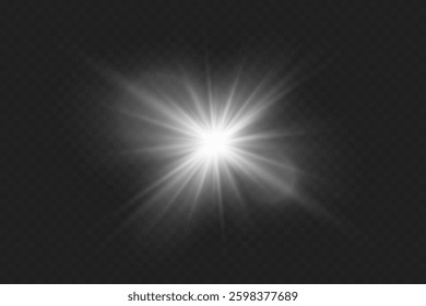 White glowing light, star flash. On a transparent background.